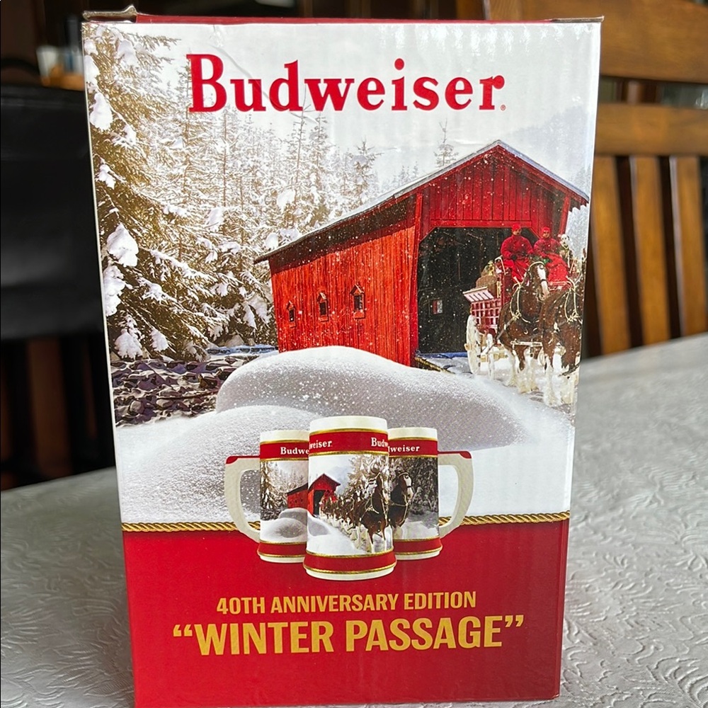 Budweiser Red and White Winter Passage Collectible Mug